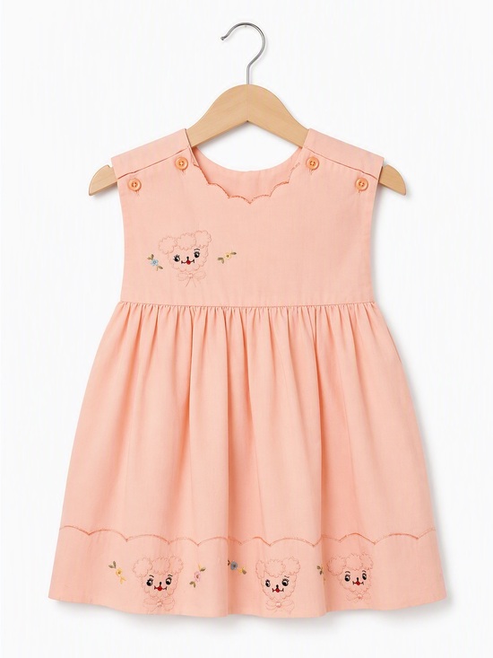 Vintage Other - Vintage 50s 60s Pink Lamb Pinafore Dress Embroidered Scalloped Mid Century Sz